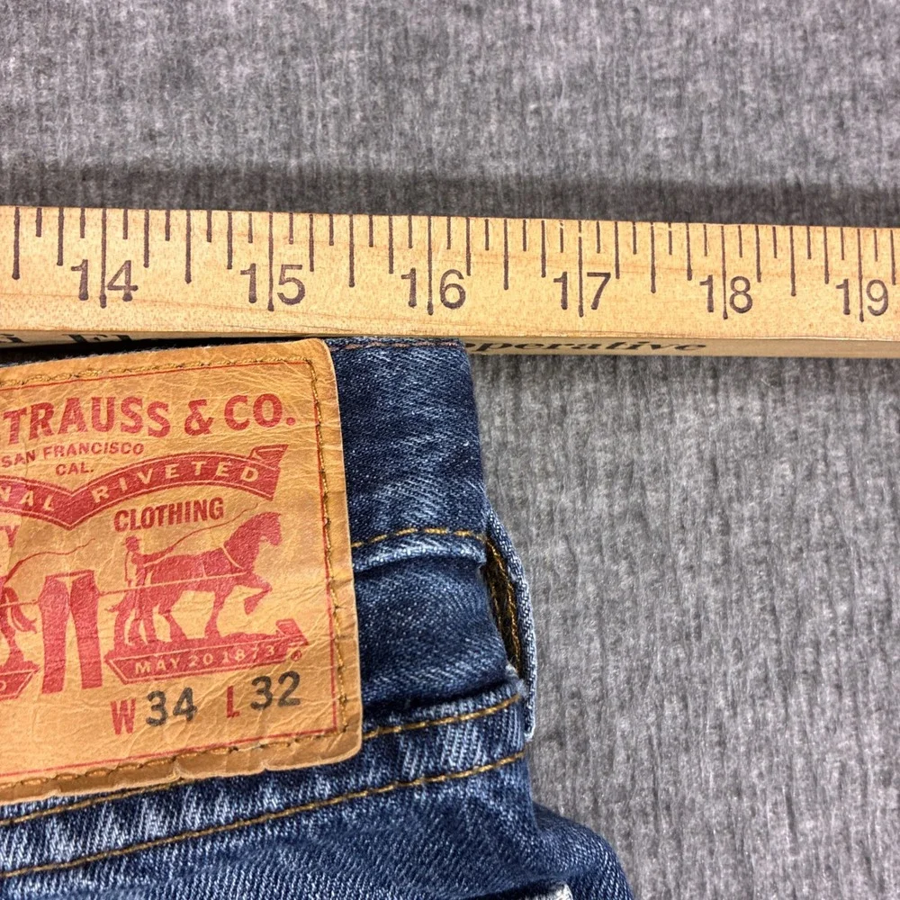 Levi's 514 Straight Leg Jeans Mens 34x32 Blue Distressed Denim